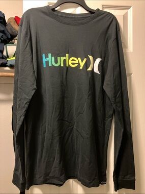 Hurley Black Long Sleeve Tee with Blue-Green-Yellow Gradient Logo